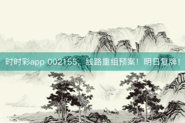 时时彩app 002155,线路重组预案!明日复牌!