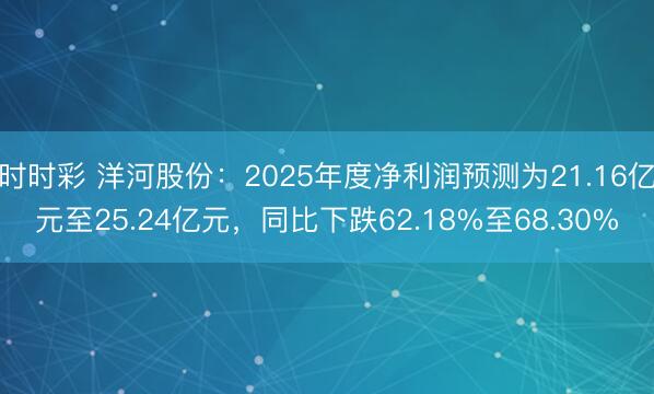 时时彩 洋河股份：2025年度净利润预测为21.16亿元至25.24亿元，同比下跌62.18%至68.30%